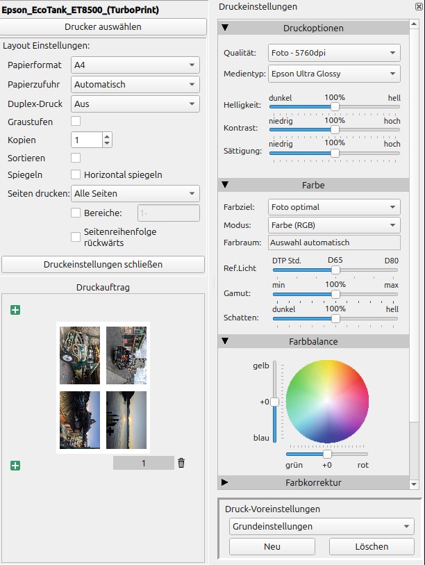 Screenshot Druckeinstellungen